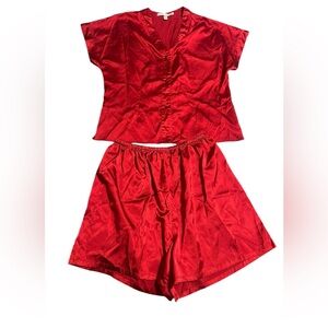 Victorias Secret red satin pajama short set.